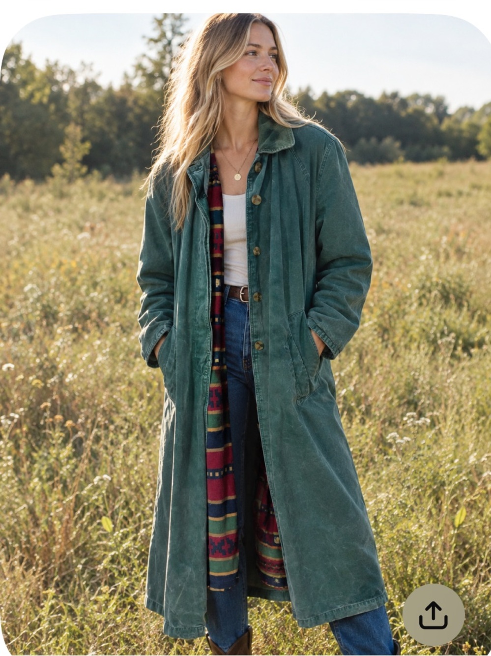 Brandon Thomas Teal Green Long Barn Chore Coat Aztec Patterned Lining